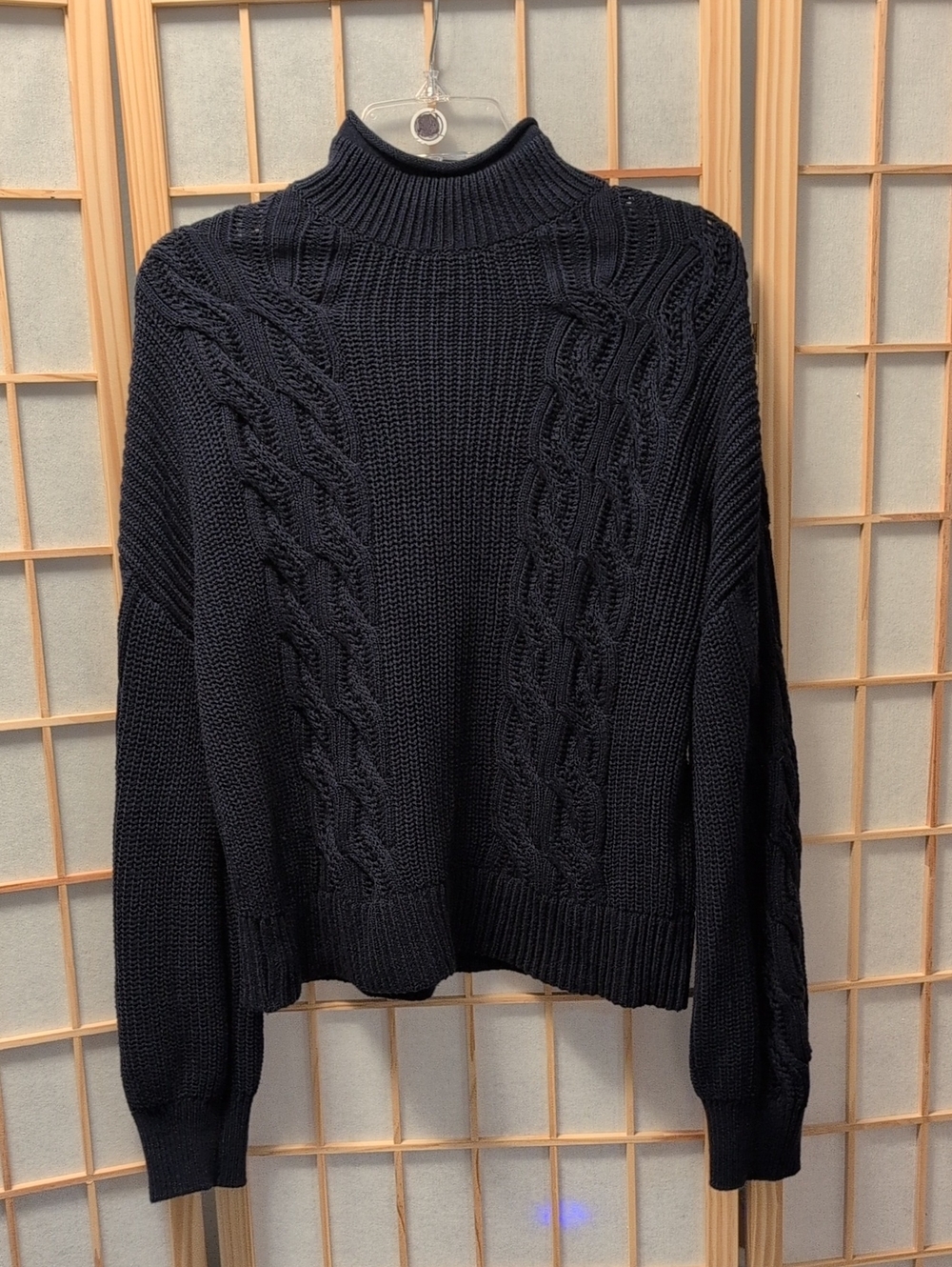 Old Navy Seaside Cotton Roll Neck Cable Knit Sweater Arctic Depth